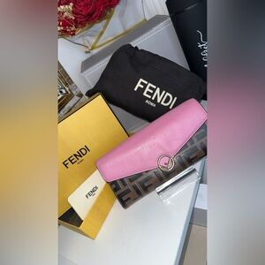 Fendi Pink Leather & Brown FF Canvas Continental Wallet